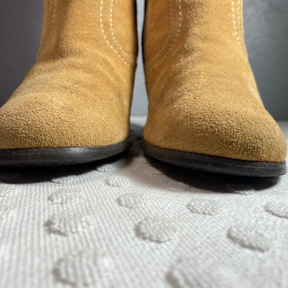 Vintage Yellow Box Womens Suede Dime Boots Wedge Heel Mid-Calf - Picture 2 of 16